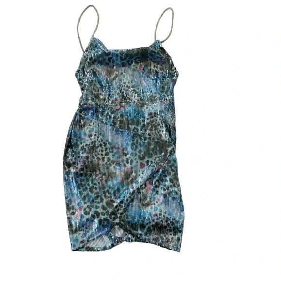 ASOS Design Sequin Diamante Strap Mini Dress blue snake print Size 0 NWT - Picture 2 of 15
